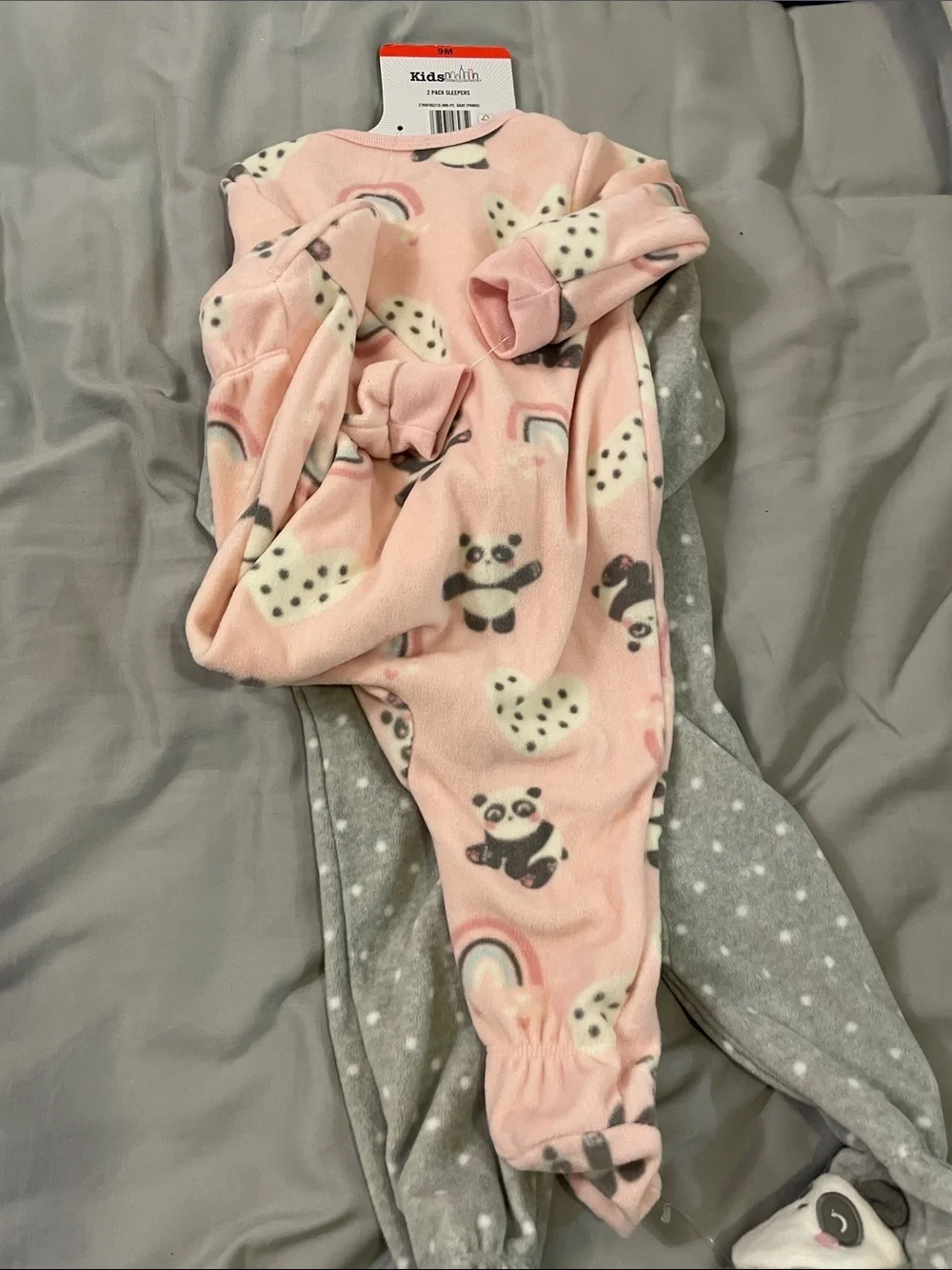 2 set Panda fleece onesie footed pajamas